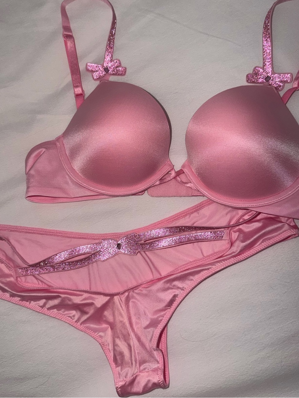 VS Vintage Bow Pink Women's Brief & Push Up Bra
